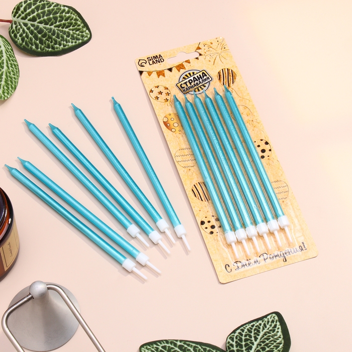 Свечи в торт Свечи в торт "Ройс", 6 шт, высокие, 12,5 см, небесно-голубой металлик