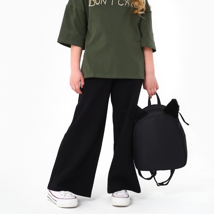 Рюкзак школьный текстильный с ушками на заколках, 27х23 см, чёрный цвет Рюкзак школьный текстильный с ушками на заколках, 27х23 см, чёрный цвет