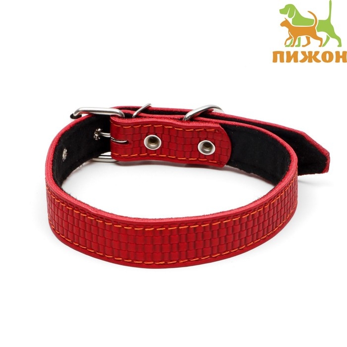 Ошейник кожаный с тиснением на синтепоне, 65 х 3 см, ОШ 40-55 см, красный Ошейник кожаный с тиснением на синтепоне, 65 х 3 см, ОШ 40-55 см, красный