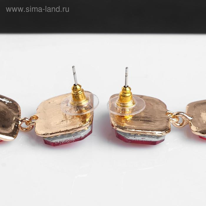 Серьги висячие со стразами «Флюид» малый, цвет бело-красный в золоте, 8,5 см