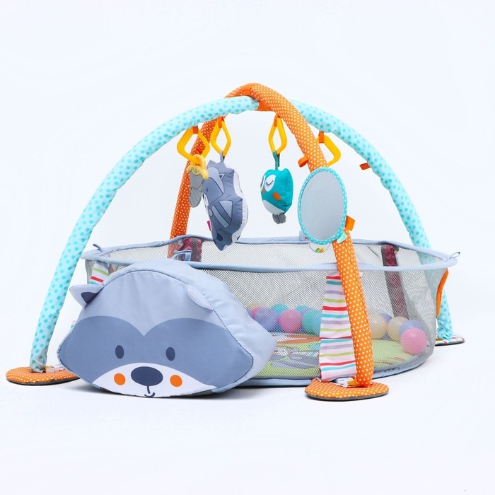 Развивающий коврик 3 в 1 «Енот», 68х68 см, 30 цветных шариков, 5 игрушек, Крошка Я Развивающий коврик 3 в 1 «Енот», 68х68 см, 30 цветных шариков, 5 игрушек, Крошка Я