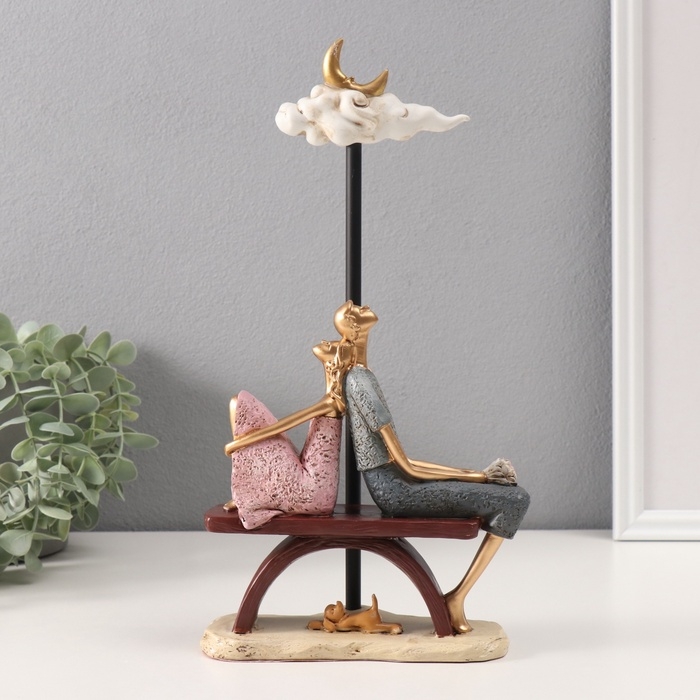 Сувенир полистоун  Сувенир полистоун "Пара с собачкой под тучей с месяцем" розово-голубой 7х16х31 см