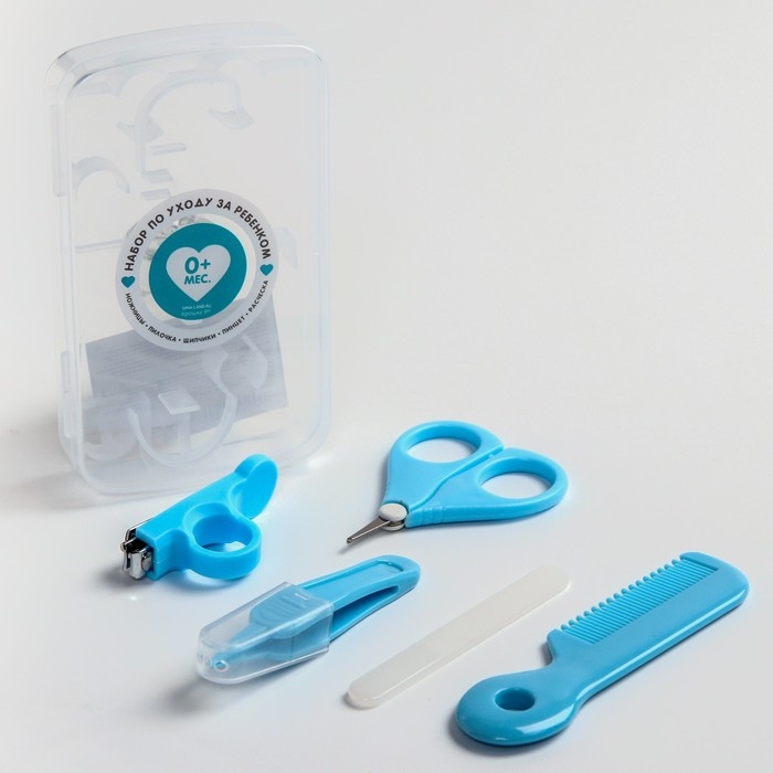 Набор по уходу за ребенком, 5 предметов (расческа, пинцет, ножницы, книпсер, пилка), цвет голубой Набор по уходу за ребенком, 5 предметов (расческа, пинцет, ножницы, книпсер, пилка), цвет голубой