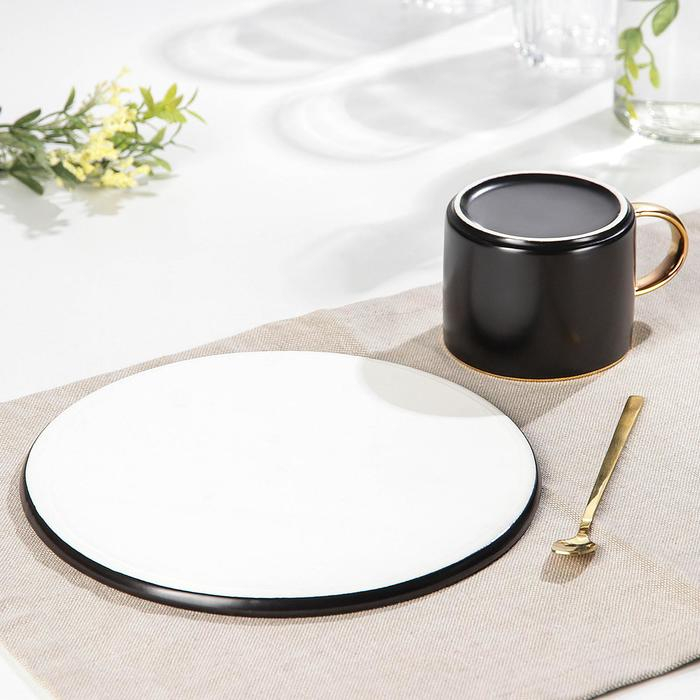 Чайная пара керамическая с ложкой «Силуэт», 2 предмета: кружка 260 мл, тарелка d=19,6 см, рисунок МИКС