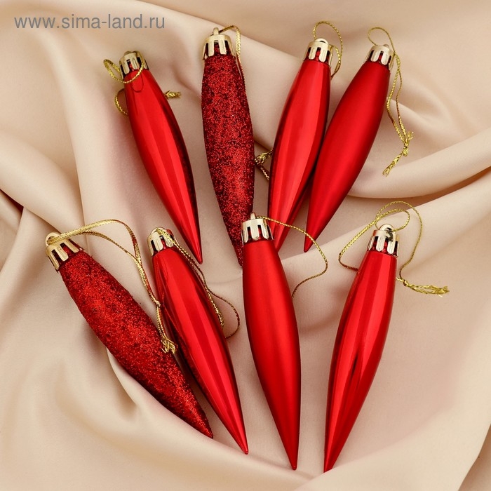 Украшение ёлочное "Сосулька заострённая" (набор 8 шт) 8х2 см, красный