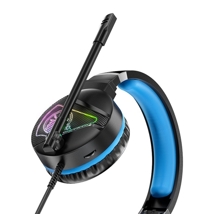 Наушники Hoco W104, игровые, накладные, микрофон, USB + 3.5 мм, 2 м, черно-синие Наушники Hoco W104, игровые, накладные, микрофон, USB + 3.5 мм, 2 м, черно-синие