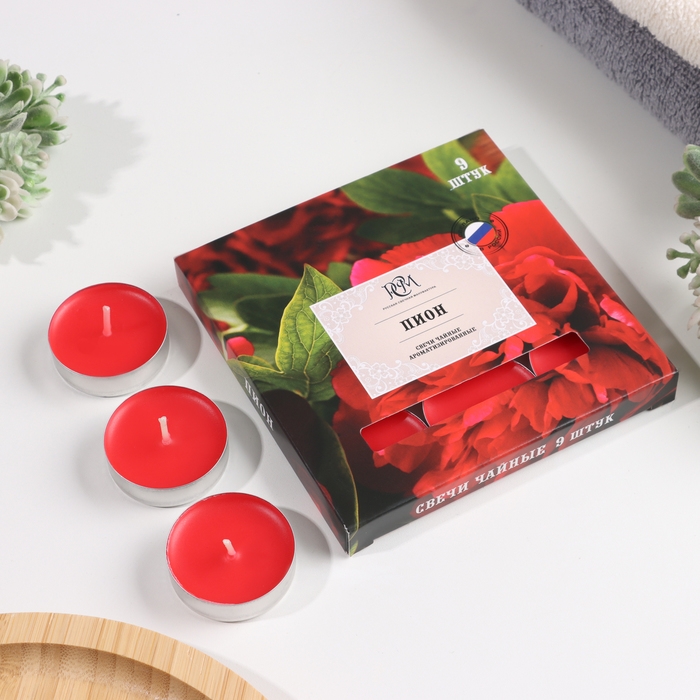 Набор чайных свечей ароматизированных Набор чайных свечей ароматизированных "Пион", 10гр, 9штук