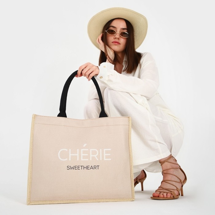 Сумка женская пляжная Cherie, 41,5х34х12 см, бежевый цвет Сумка женская пляжная Cherie, 41,5х34х12 см, бежевый цвет