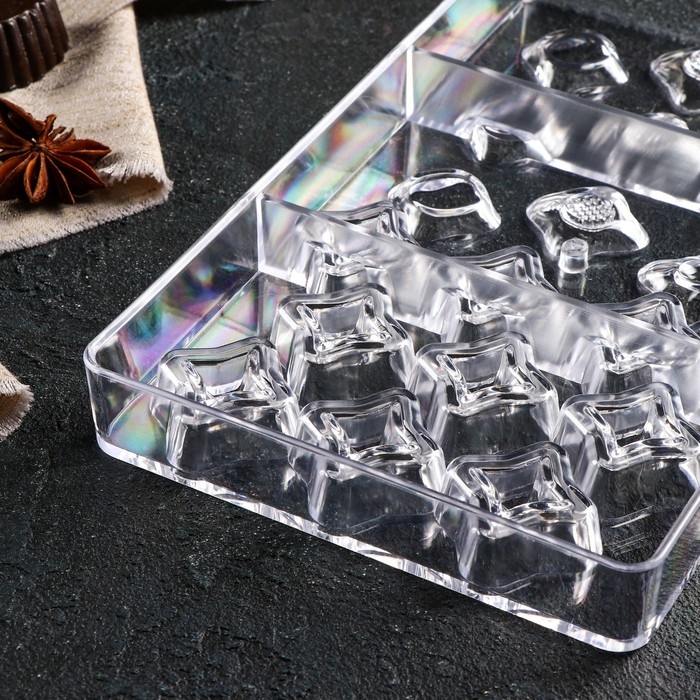 Форма для конфет и шоколада «Блеск», 18 ячеек, 20×12×2,5 см, цвет прозрачный Форма для конфет и шоколада «Блеск», 18 ячеек, 20×12×2,5 см, цвет прозрачный