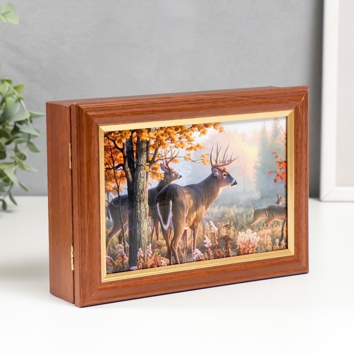 Ключница Ключница "Олень в лесу" 15х21 см орех