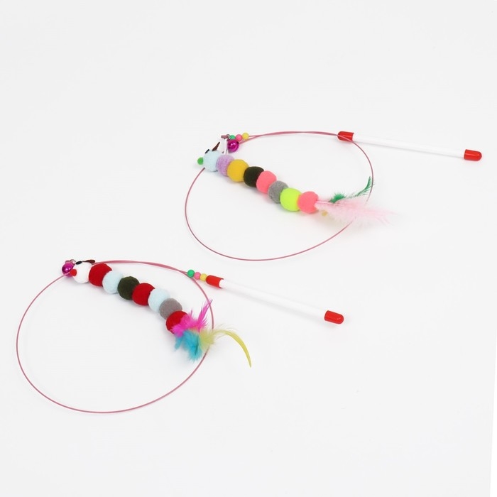 Дразнилка-удочка  Дразнилка-удочка "Гусеница с перьями разноцветная", стальная проволока, 110 см, микс цветов