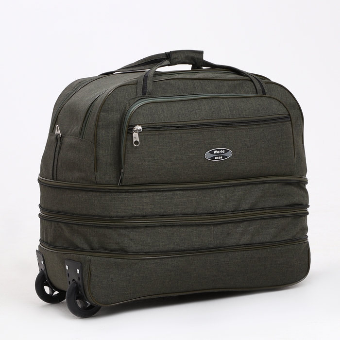 Сумка дорожная на колёсах, отдел на молнии, с увеличением, 2 наружных кармана, цвет хаки Сумка дорожная на колёсах, отдел на молнии, с увеличением, 2 наружных кармана, цвет хаки
