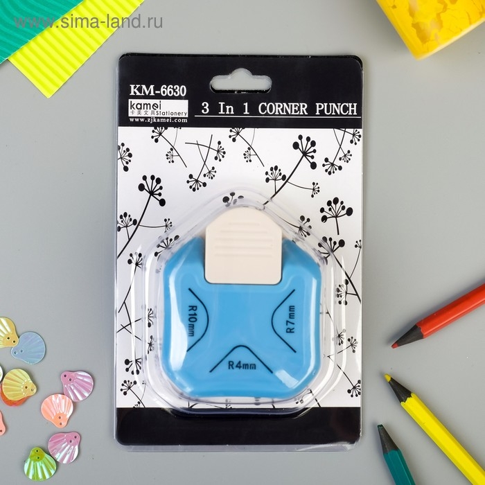 Дырокол фигурный для углов 3в1 R4/R7/R10 мм 3,5х6,3х7,4 см Дырокол фигурный для углов 3в1 R4/R7/R10 мм 3,5х6,3х7,4 см