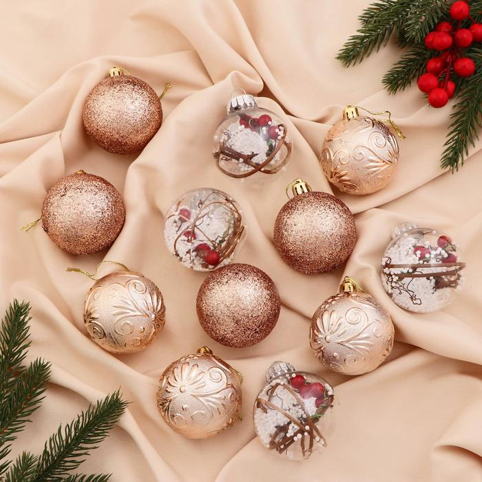 Набор шаров пластик d- 6 см, 12 шт Набор шаров пластик d- 6 см, 12 шт "Зимушка" золото