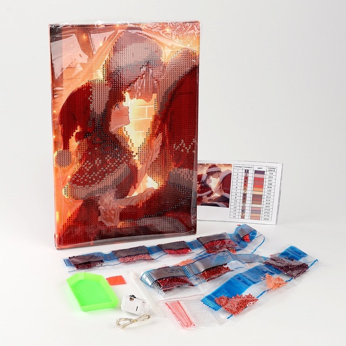 Алмазная мозаика на новый год с частичным заполнением на подрамнике «Влюбленная пара», 20 х 30 см, с гирляндой, новогодний набор для творчества