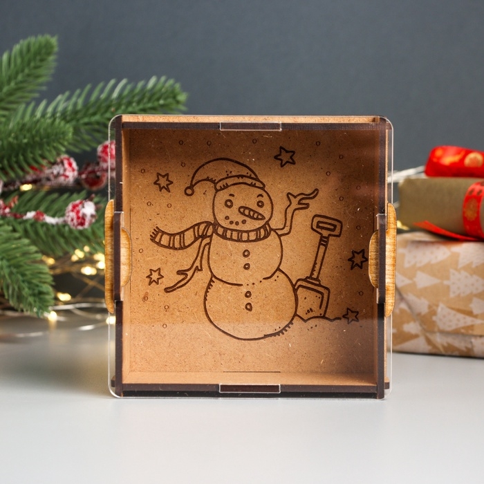 Новогодняя копилка с акрилом  Новогодняя копилка с акрилом "Снеговик" 12х12х4 см