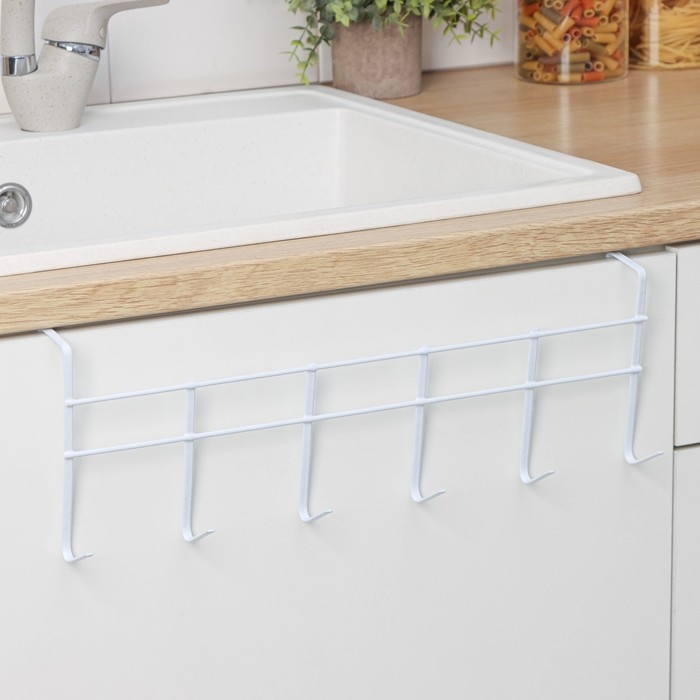 Вешалка на дверь на 6 крючков Доляна «Моно», 44×9×15 см, цвет белый Вешалка на дверь на 6 крючков Доляна «Моно», 44×9×15 см, цвет белый