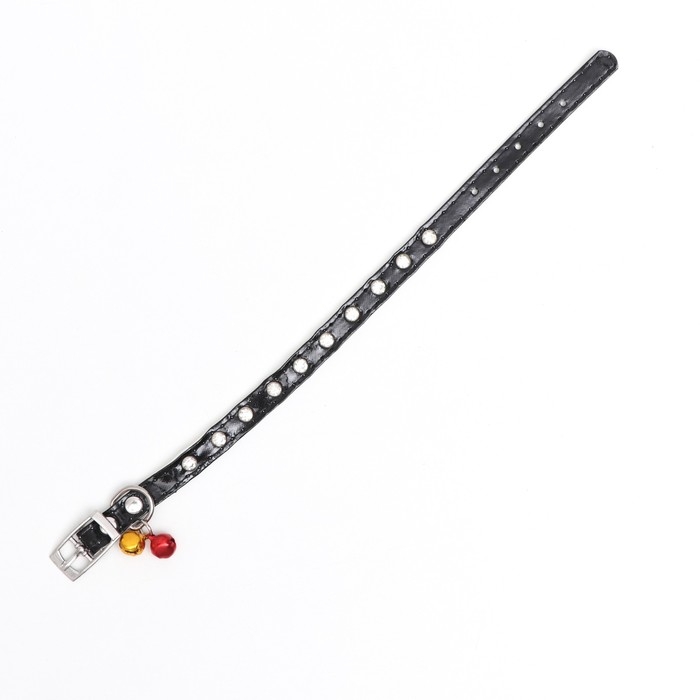 Ошейник с круглыми стразами, 28 х 1 см, ОШ 21-25 см, искусств. кожа, чёрный Ошейник с круглыми стразами, 28 х 1 см, ОШ 21-25 см, искусств. кожа, чёрный
