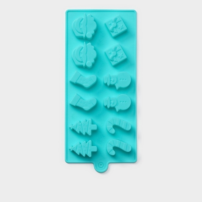 Форма для конфет и шоколада новогодняя Доляна «Новый год», силикон, 21,5×10 см, 12 ячеек, цвет бирюзовый Форма для конфет и шоколада новогодняя Доляна «Новый год», силикон, 21,5×10 см, 12 ячеек, цвет бирюзовый