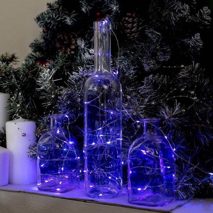 Гирлянда «Нить» 5 м роса, IP20, серебристая нить, 50 LED, батарейки CR2032х2 (в комплекте), свечение фиолетовое