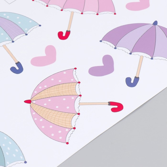 Наклейка пластик интерьерная цветная Наклейка пластик интерьерная цветная "Зонтики и сердечки" 30х90 см