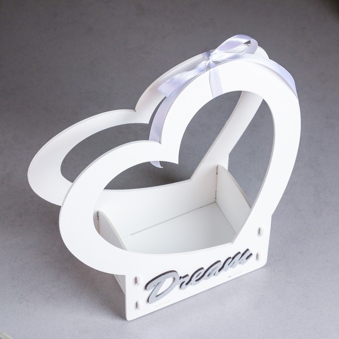 Кашпо деревянное-сердце "Dream", 24х10х27,5 см, дуб, белый