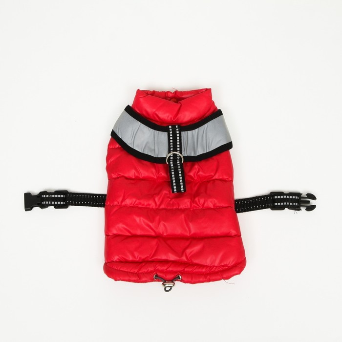 Куртка для собак со светоотражающей шлейкой,  размер 8 (ДС 23 см, ОГ 30, ОШ 22 см), красная Куртка для собак со светоотражающей шлейкой,  размер 8 (ДС 23 см, ОГ 30, ОШ 22 см), красная