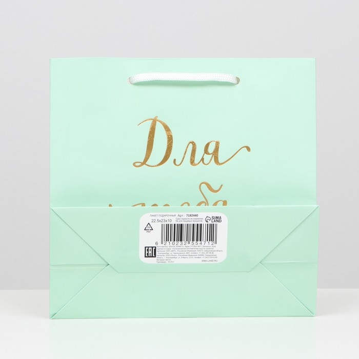 Пакет подарочный крафт Пакет подарочный крафт "Для тебя", зелёный, 22,5 х 23 х 10 см, набор 12 шт.