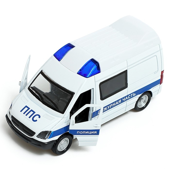 Машина металлическая «Полиция», инерционная, 1:32, световые и звуковые эффекты, открываются двери, русская озвучка, цвет белый