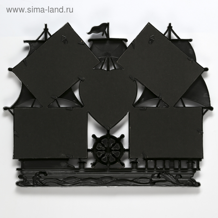 Фоторамка пластик на 5 фото 10х15, 12х12 см Фоторамка пластик на 5 фото 10х15, 12х12 см "Корабль" тёмное серебро 38х48 см