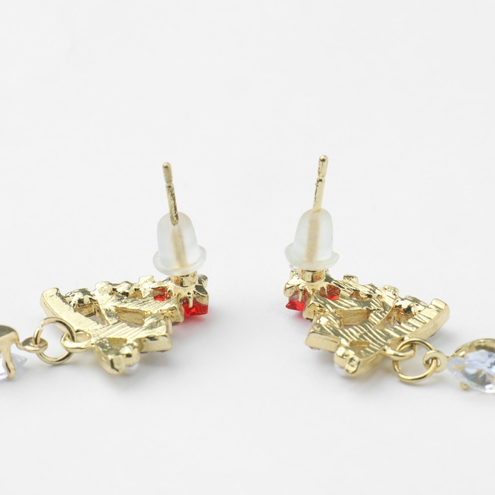 Новый год! Серьги «Новогодние» ёлочка-капля, цвет бело-красный в золоте Новый год! Серьги «Новогодние» ёлочка-капля, цвет бело-красный в золоте