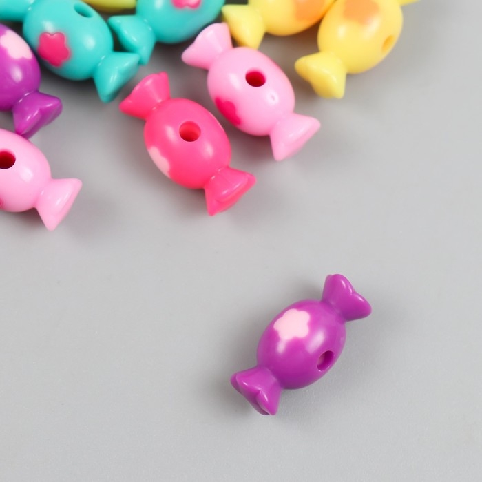 Бусины пластик Бусины пластик "Конфетка с цветком" глянец МИКС 2х1,4х1,4 см набор 20 гр