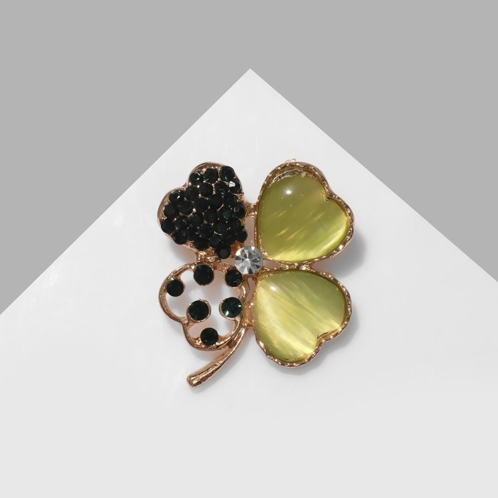 Брошь «Клевер», цвет зелёный в золоте Брошь «Клевер», цвет зелёный в золоте