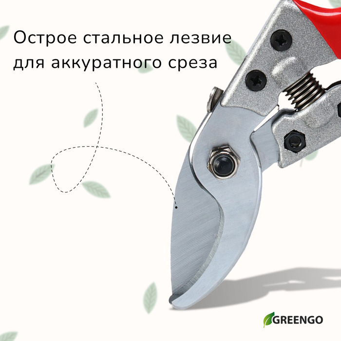 Секатор плоскостной, 8 Секатор плоскостной, 8" (20 см), обрезиненные ручки, Greengo