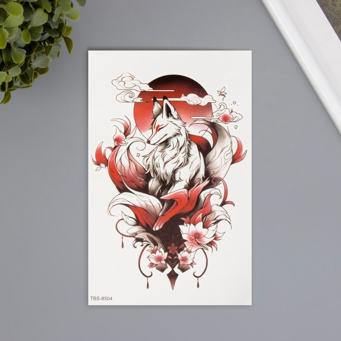 Татуировка на тело цветная Татуировка на тело цветная "Лисица в цветах" 12х19 см