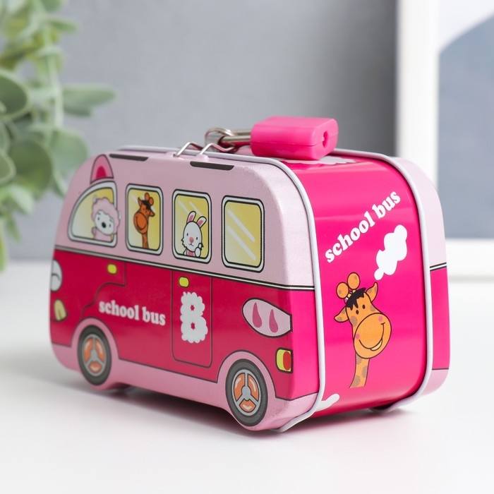 Копилка металл с замочком Копилка металл с замочком "Звери в автобусе" МИКС 11х5,5х6,7 см