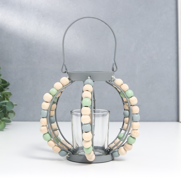 Подсвечник металл, стекло на 1 свечу Подсвечник металл, стекло на 1 свечу "Фонарь. Бохо" серый 19х15,5х13 см