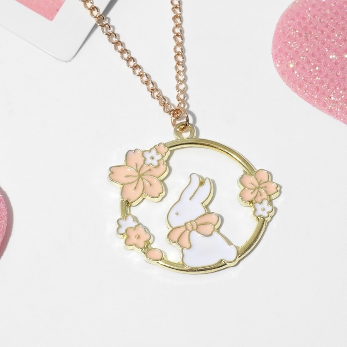 Кулон детский «Выбражулька» зайчик, цвет бело-розовый в золоте Кулон детский «Выбражулька» зайчик, цвет бело-розовый в золоте