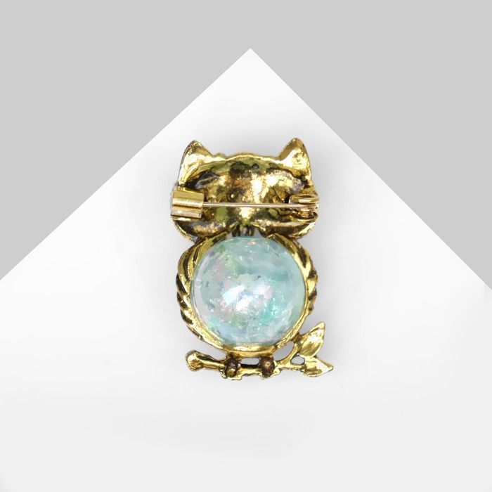 Брошь «Сова» шарик, цвет сине-голубой в чернёном золоте