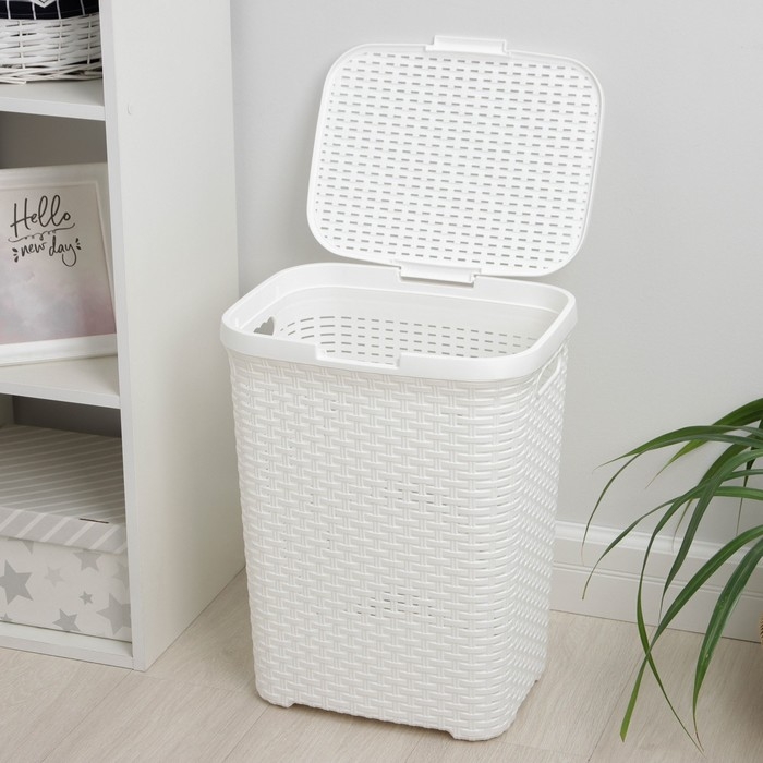 Корзина бельевая с крышкой «Ротанг», 40 л, 37×29×48 см, цвет белый Корзина бельевая с крышкой «Ротанг», 40 л, 37×29×48 см, цвет белый