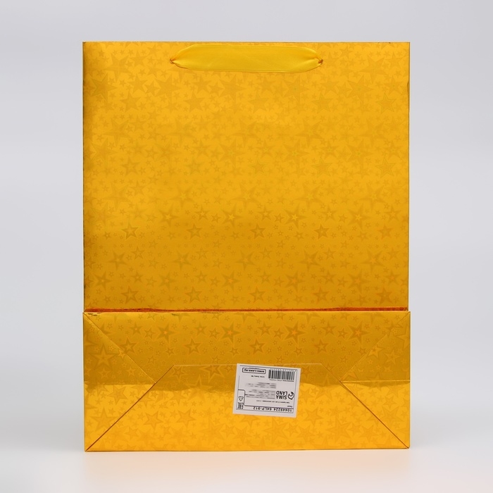 Пакет подарочный, фольгированный, упаковка, с окном,  Пакет подарочный, фольгированный, упаковка, с окном, "Золотой", M 32 х 25,5 х 11 см