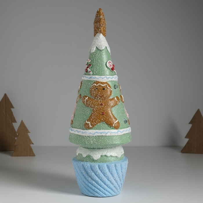 Сувенир керамика свет Сувенир керамика свет "Пряничная ёлочка с печенюшками" зелёная 10х10х31 см