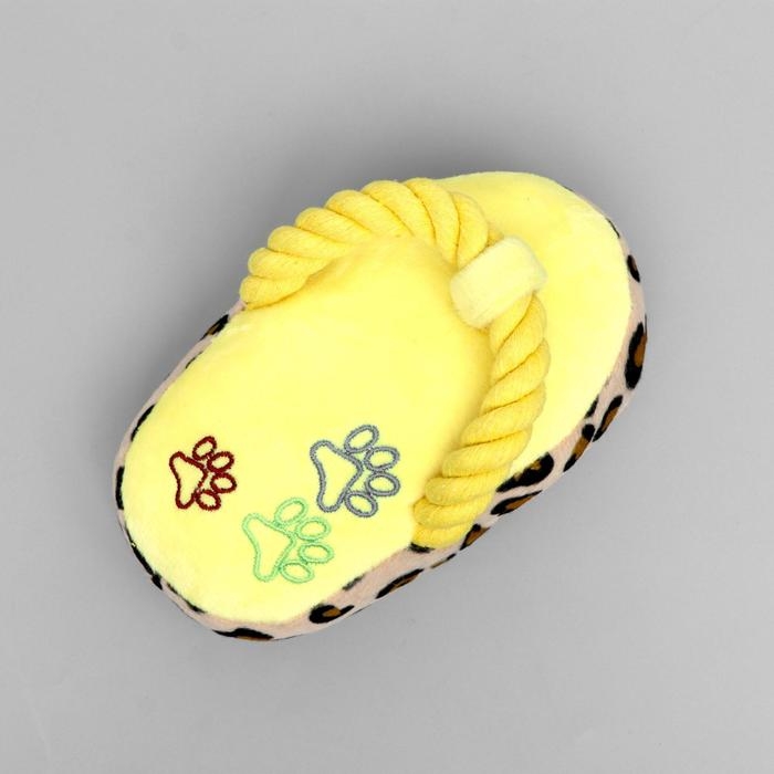 Игрушка мягкая для собак Игрушка мягкая для собак "Тапок с канатом", с пищалкой, 15 см, жёлтая