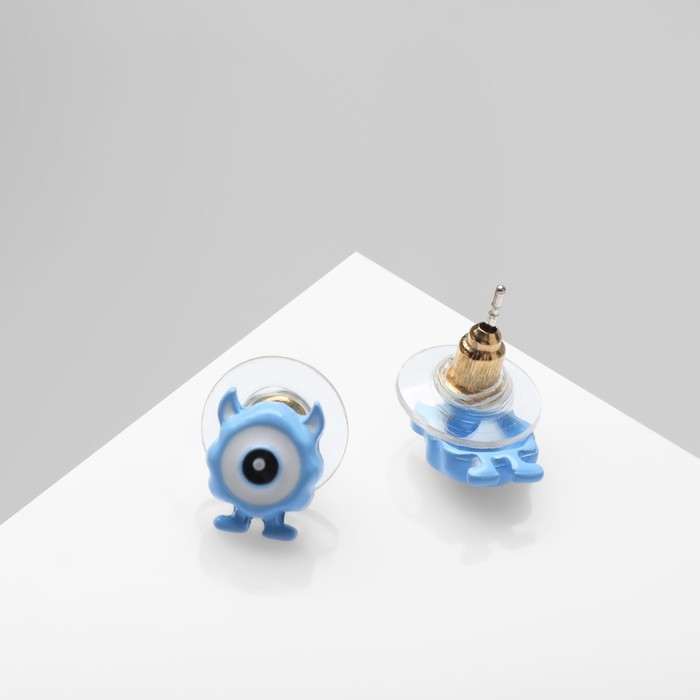 Серьги с эмалью «Монстрики» с рожками и ногами, цвет бело-голубой Серьги с эмалью «Монстрики» с рожками и ногами, цвет бело-голубой