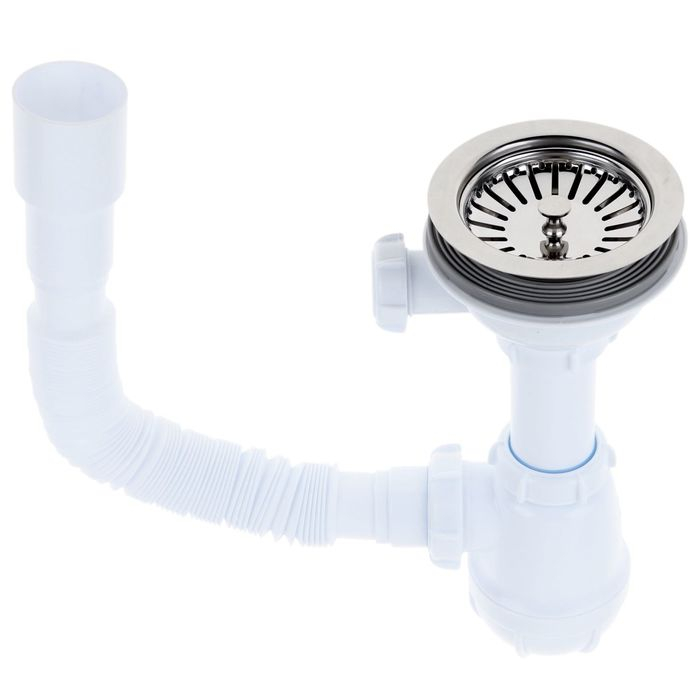Сифон для мойки Aquant, 3 1/2 Сифон для мойки Aquant, 3 1/2" х 40 мм, с металл. решеткой d=115 мм, с гофройй 40х40/50 мм