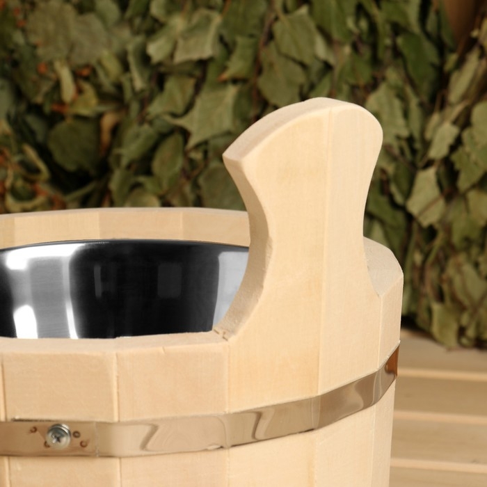 Шайка из липы, 3 л, круглая, нержавеющая вставка, Шайка из липы, 3 л, круглая, нержавеющая вставка, "Добропаровъ"