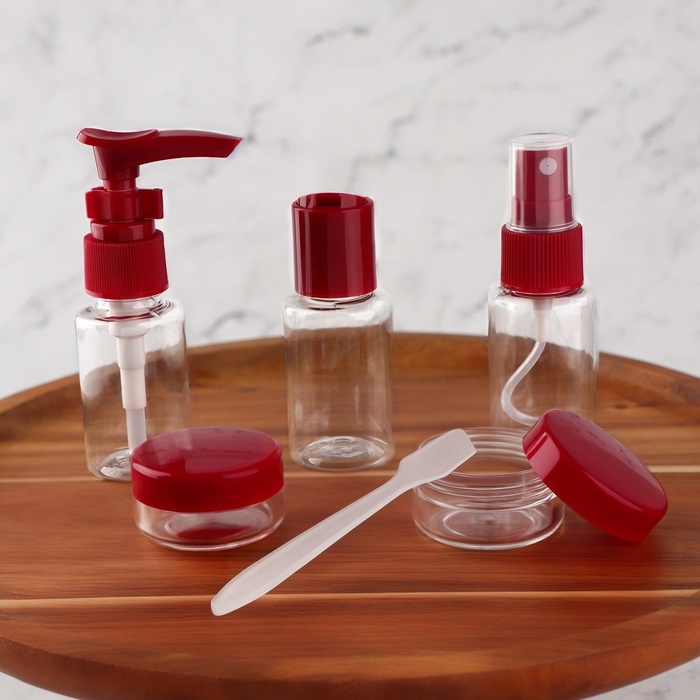 Набор для хранения, в чехле, 6 предметов, цвет прозрачный/бордовый Набор для хранения, в чехле, 6 предметов, цвет прозрачный/бордовый