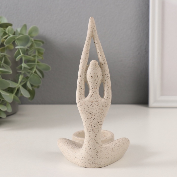 Подсвечник полистоун на 1 свечу Подсвечник полистоун на 1 свечу "Приветствие солнцу" белый в крапинку 8,7х8,7х16,5 см