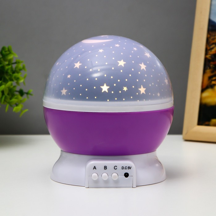 Ночник-проектор  Ночник-проектор "Звёздное небо", вращение, (4ААА или USB)  фиолет. 12*10 см RISALUX
