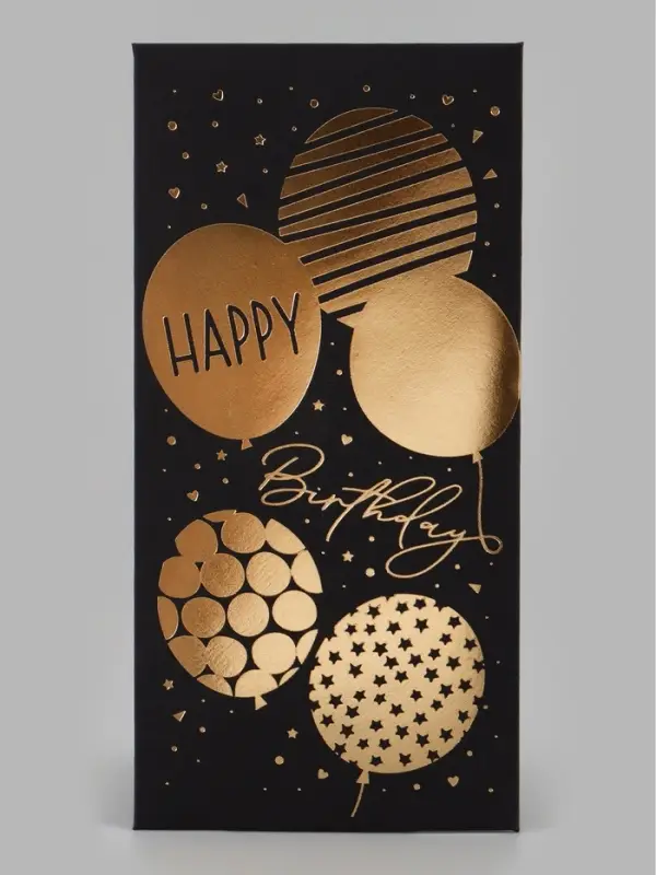 Конверт для денег Happy birthday, на черном крафте, тиснение, 16.5&times;8 см